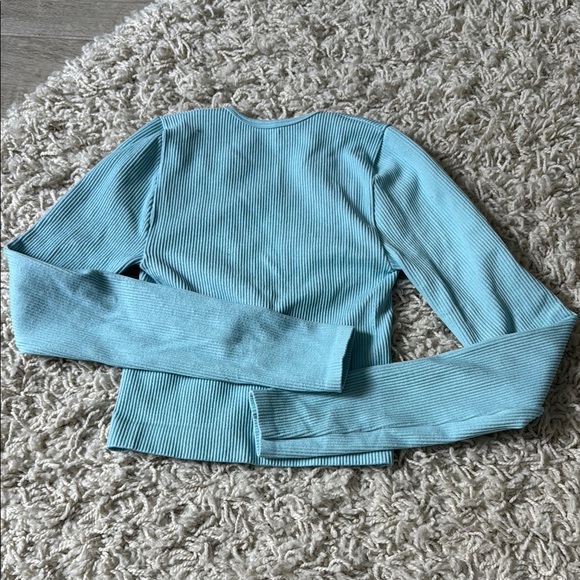 Light Blue Button-Detail Ribbed Top - Picture 3 of 4